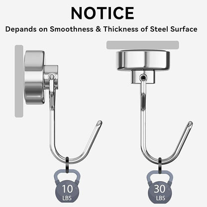 Tohoer Magnetic Hooks, Neodymium Magnet Hook Heavy Duty 30LBS with Rust Proof for Cruise Essentials, Indoor Outdoor Hangers Hanging, Refrigerator, Fridge, Grill, Tools, Kitchen, Key Holders, Storage