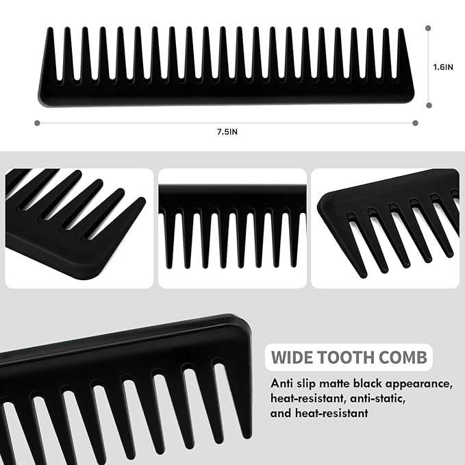 4pcs Curly Hair Brush Set for Adult & Kids Wet or Dry, Detangling Brush for 3/4ABC Hair with Detangler Spray Bottle & Wide Tooth Comb (3+1, Black)