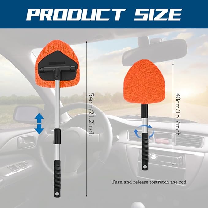 Car Wash Brush with Long Handle, Windshield Cleaning Tool, Car Washing Mop Kit Mitt Sponge Car Cleaning Supplies Kit, Microfiber Towel Gloves Universal for Cars RV SUV Truck Office (Orange)