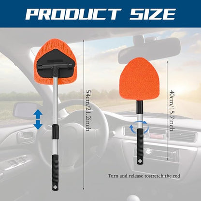 Car Wash Brush with Long Handle, Windshield Cleaning Tool, Car Washing Mop Kit Mitt Sponge Car Cleaning Supplies Kit, Microfiber Towel Gloves Universal for Cars RV SUV Truck Office (Orange)