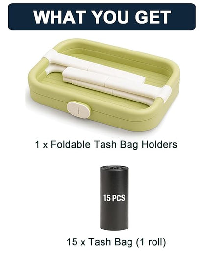 Portable Trash Bag Holder – Foldable & Lightweight Trash Bag Stand, Collapsible Trash Can for Camping, Outdoor, Car & Home Use – Easy Assembly, Compact Storage, Includes 15PCS Bags