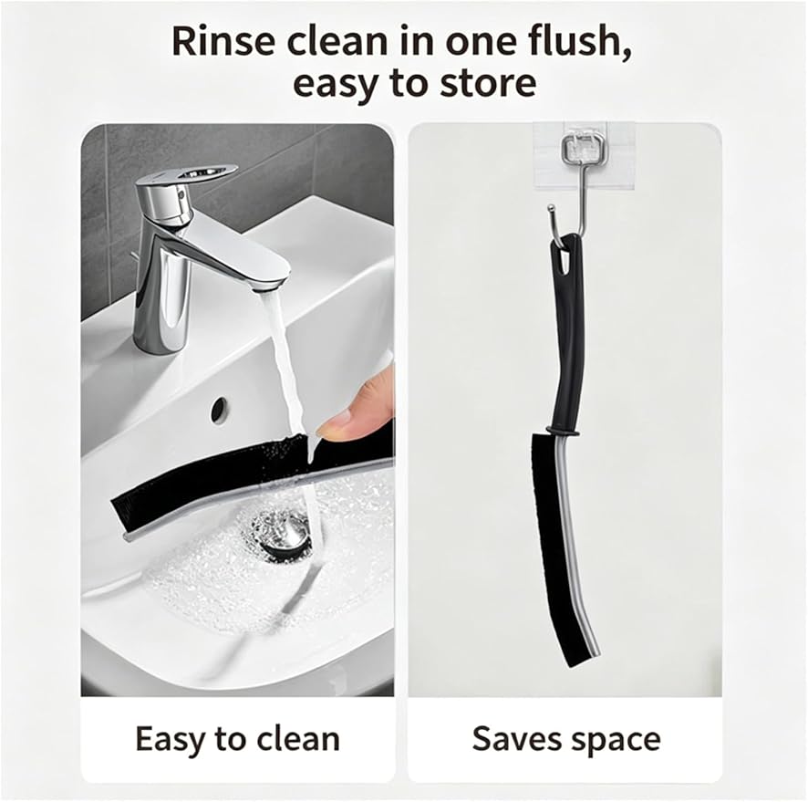 2 Pack Crevice Cleaning Brushes, Hard Bristle Gap Cleaner Brush for Bathroom, Kitchen, Window, Tile, Sink - Black & Milk(Two Black)