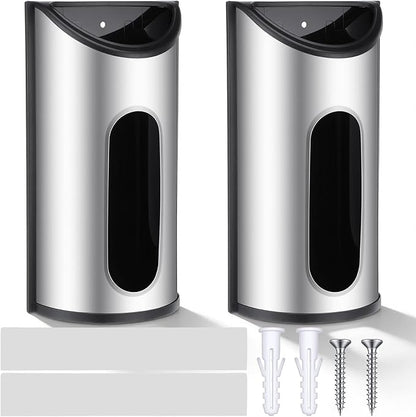 2 Pcs Stainless Steel Grocery Bag Holder Plastic Bag Organizer Wall Mounted Trash Bags Dispenser for Kitchen Pantry Cabinet Garage Storage Space Saving