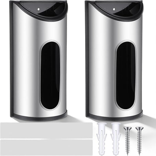 2 Pcs Stainless Steel Grocery Bag Holder Plastic Bag Organizer Wall Mounted Trash Bags Dispenser for Kitchen Pantry Cabinet Garage Storage Space Saving