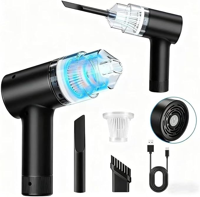 Portable Handheld Vacuum Cleaner for Car & Home, Wireless Design with Air Duster Function, LED Light + Multi-Nozzles, Ideal for Office, Pet Hair Cleaning