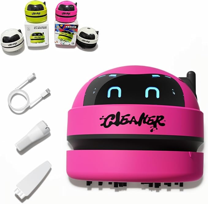 Mini Desktop Vacuum Cleaner - USB Rechargeable Portable Dust Crumb Pet Hair Flakes Remover, Table Keyboard Sweeper for Home Office School,Compact Desk Cleaner (Pink)