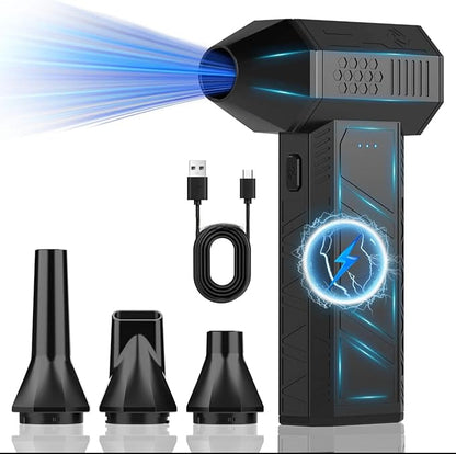 Electric Compressed Air Duster for Computers - 130,000 RPM High-Speed PC Cleaner - Portable Rechargeable Air Blower for Electronics, Keyboards, and Car Detailing - Includes 4 Nozzles