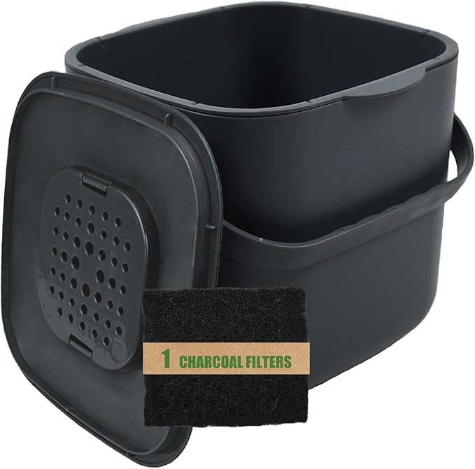7-Liter Compost Bin Kitchen Countertop Trash Can with Lid - Odorless Compost Bin Outdoor with Filters(Dark Gray)