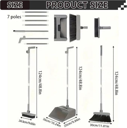 3-in-1 Foldable Rotating Broom with Dustpan Combo Set Long Handle for Home Office School Dorm