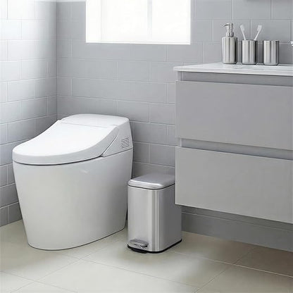 GlowSol Bathroom Trash Can with Lid, 1.3 Gallon 12 L Stainless Steel Step Trash Can with Removable Liner Bucket, Slim Small Wastebasket for Toilet Bedroom Office, Silver