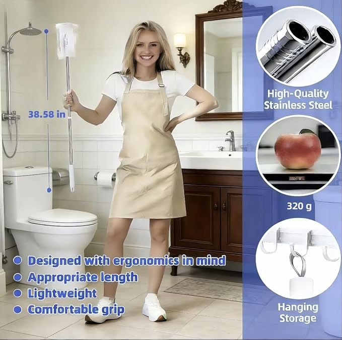Push Clamp Mini Mop Stick with 39in Short Handle — Zero-Touch Gap Dust Cleaner & Press Lock Small Mop Head, Lazy Mops Wet and Dry for Kitchen Bathroom Toilet Cleaning with 10 Cloths
