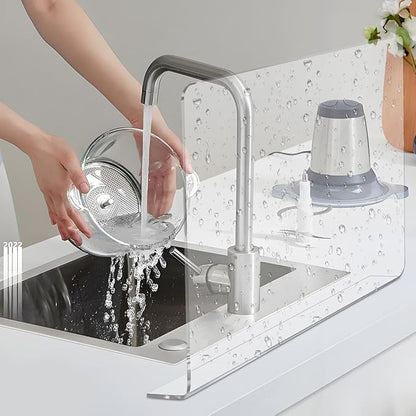 Cabilock Kitchen Sink Splash Guard 15.75X8.27 Inch Clear Acrylic Water Barrier for Bathroom and Kitchen Countertop Splash Prevention
