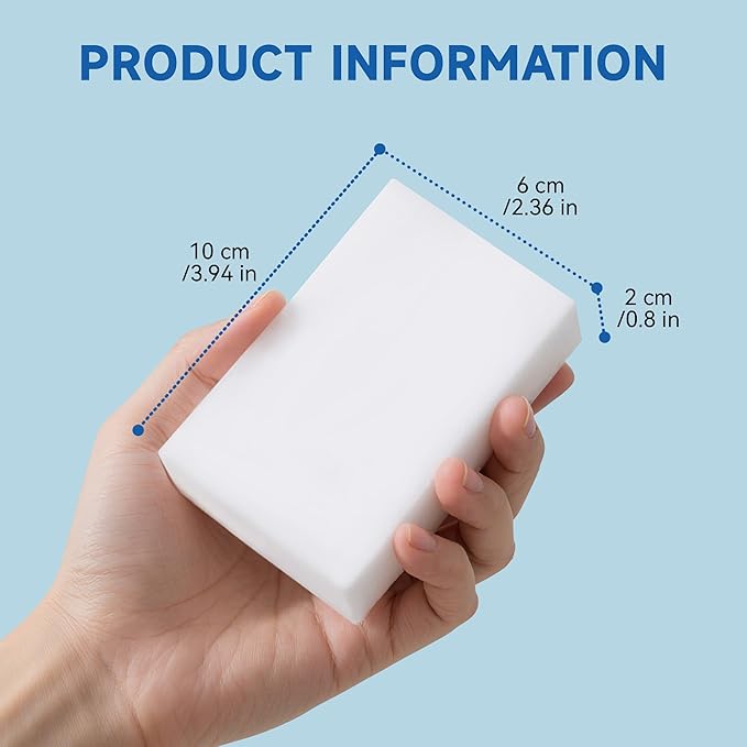 100 Pack Melamine Sponge Eraser, Non-Scratch Melamine Sponges in Bulk, Multi Surface Power Scrubber Foam Cleaning Pads for Bathtub, Floor, Baseboard, Bathroom, Wall Cleaner - White Sponges