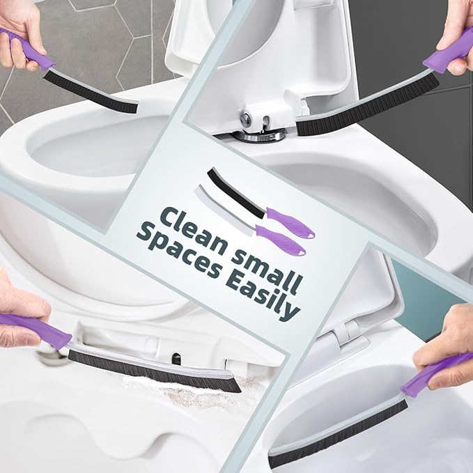 TQRR Toilet Brush, 2 Pcs Bathroom Cleaning Brush, Toilet Scrubber, Deep Toilet Bowl Brush with Hanging Hole, Multifunctional Gap Cleaning Brush, Bristles for Kitchen Sinks, Tub,Shower (2, Purple)