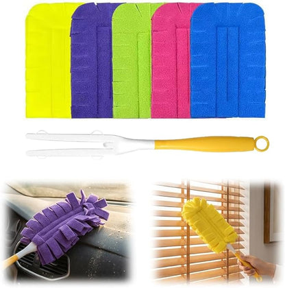 Reusable Duster Refills Compatible with Swiffer, 5 Pack Washable Duster Pads with Handle Included, 360° Cleaning Fleece Refills for Fan, Blinds, Furniture, Home Cleaning (2)