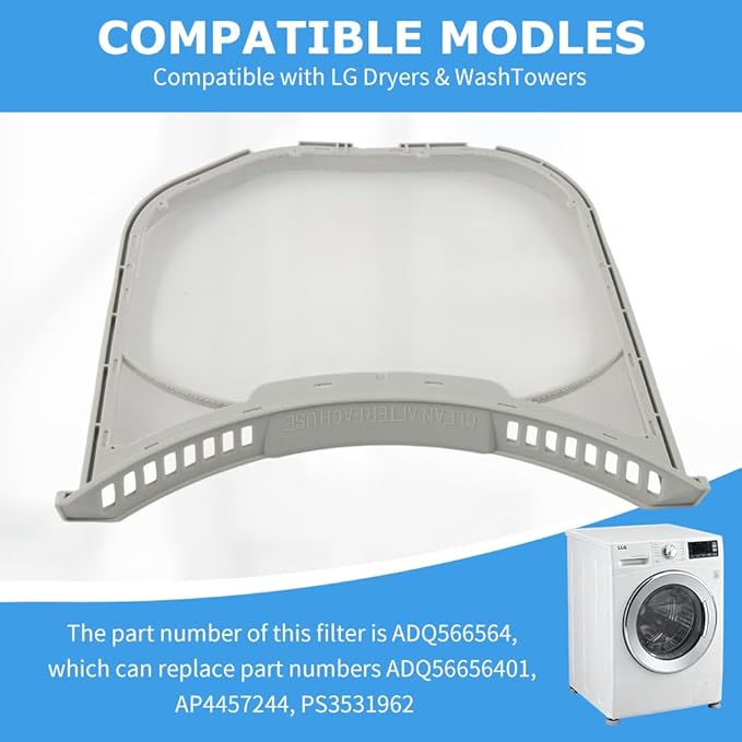 ADQ566564 Lint Filter Replacement for LG/Kenmore Dryers, Durable Stainless Steel Mesh Screen Trap with Dryer Vent Lint Brush, Filter Size 11.9 * 10.9 inch