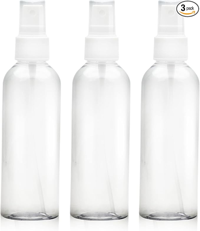 4oz Empty Spray Bottles, Small Plastic Travel Bottles Set for Liquids, Refillable Hand Spritzer Clear Alcohol Pump Bottles for Liquids with Small Funnel (3 Pieces)