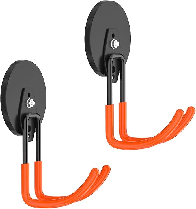 ENUODA Magnetic Hooks Heavy Duty Magnet with Hooks, Large Magnetic Tool Holder for Garage Organization Tool Chest, Shed, Container, Ladder, Broom, Shovel, Hose, Extension Cord, 2PCS