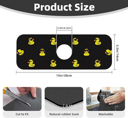 Duck Ducky Sunglasses Yellow Kitchen Sink Splash Guard Faucet Mat Super Absorbent Fast Drying Mat Sink Gadgets-Fast Drying Pad Sink Mat For Kitchen Bathroom (15" X 5.5" )