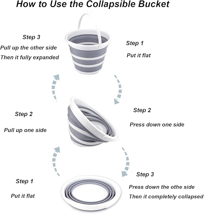 Collapsible Bucket 2.6 Gallon 10L Water Bucket for Cleaning Foldable Portable Plastic Mop Bucket with Handles Indoor Household Outdoor Car Wash Camping Fishing