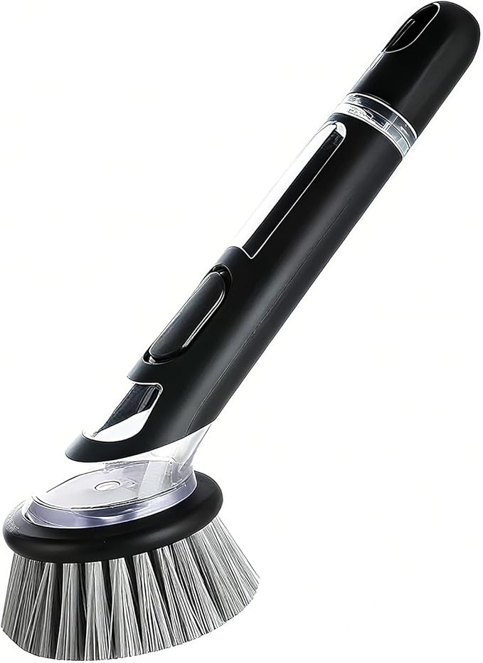 Dish Brush with Soap Dispenser: Kitchen Dish Scrubber, Extended Leak-Proof Handle for Pot Pan Sink Dishes Deep Cleaning