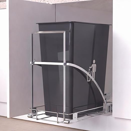 Turokacase Pull Out Trash Can Under Cabinet with Soft-Close & Bionic Anti-Rust Coating, Heavy-Duty 120 lbs Sliding Garbage Bin Holder for 7-10 Gallon Cans, Fits Min. 13" W x 18" D x 18" H Cabinets