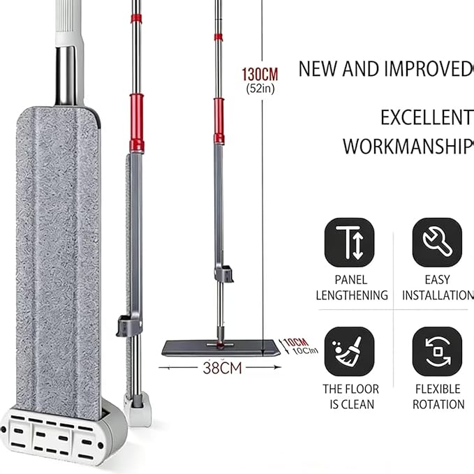 Hands-Free Self Wringing Flat Mop - Microfiber Floor Cleaning Tool with Washable Pads, Scrub Brush, Squeegee (1 Mop+6 Pads+1 Brush+1 Glass Wiper)