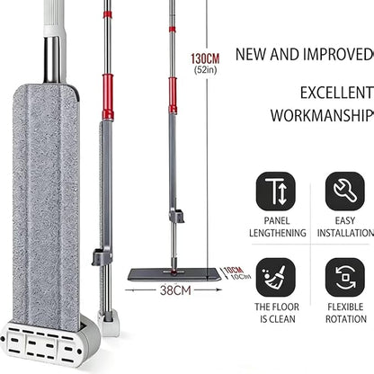 Hands-Free Self Wringing Flat Mop - Microfiber Floor Cleaning Tool with Washable Pads, Scrub Brush, Squeegee (1 Mop+6 Pads+1 Brush+1 Glass Wiper)