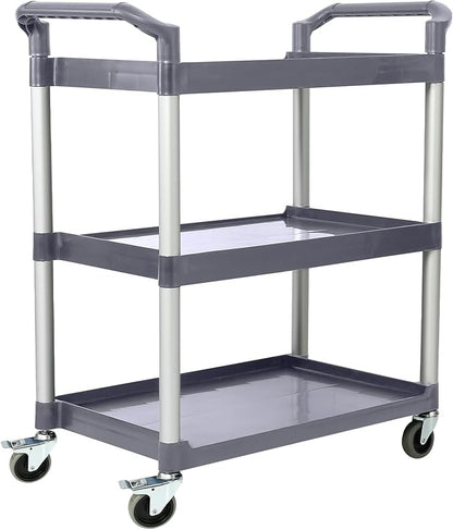 3-Tier Utility Rolling Cart with Wheels, Durable Catering carts with Wheels, Rolling Storage Cart for Hotel Canteen Resturant Office (Gray, 31.4" D x 16.5" W x 37.7" H)