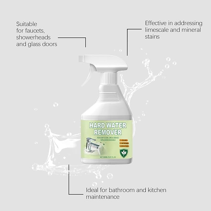 Hard Water Stain Remover (500ml) – Multi-Surface Spray for Shower Glass, Tiles, Hard Water Remover for Bathroom & Kitchen Cleaning