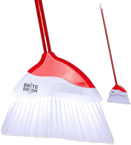 Indoor Broom with LED Lights | Angle Broom for Dark Corners & Low Light Areas | Soft Bristle, Adjustable Long Handle | Floor Sweeper for Kitchen, Room, Office & Garage (Red)