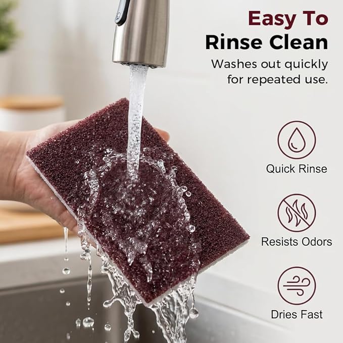 Carborundum Sponge Pads, Heavy Duty Scouring Sponges for Stainless Steel Pans, Reusable Cleaning Scrub Pads, Removes Grease Stains, Kitchen Dish Cleaning Tools (40)