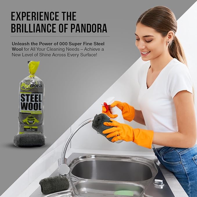 Pandora Steel Wool #000-16 Pads for Buffing and Cleaning - Quality Metal Strands - Ideal for Wax and Polish Removal