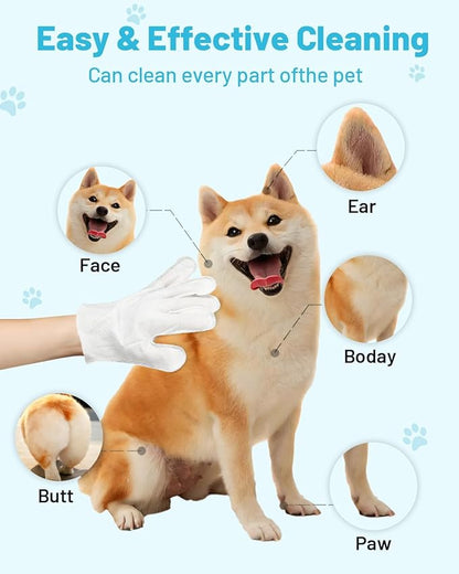 20 Pcs Dog Glove Wipes for Paws, Butt, Ears & Eyes - Pet Cleaning Wipes for Walk, Grooming & Potty | Extra Large Thick Rinse-Free for Dogs & Cats | Hypoallergenic Fragrance-Free for Travel & Camping