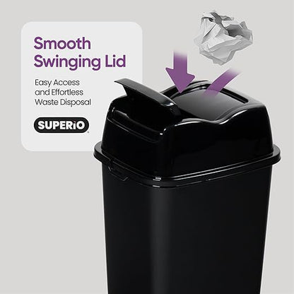 Garbage Can with Swing Top-Split Lid | Large Kitchen Trash Can with Lid | Durable Plastic |Slim & Sturdy Trash Bin | Fingerprint Resistant | 13 Gallon / 50 qt / 50 L - Black | Superio