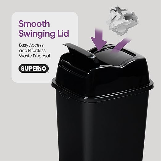 Garbage Cans with Swing Top-Split Lids, 2 Pack | Large Kitchen Trash Cans with Lids | Durable Plastic |Slim & Sturdy Trash Bins | Fingerprint Resistant | 13 Gal / 50 qt / 50 L - Black | Superio