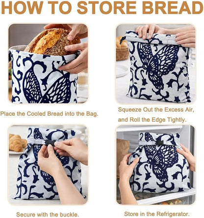 Beeswax Bread Bag XL 13x17in with Removable Lining Bowl Cover 10in Reusable Sourdough Bread Bags for Homemade Bread Storage Cotton Wax Wrap Asian Plant Batik