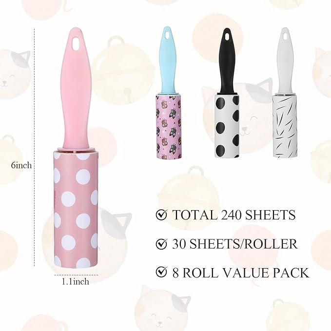 8 Pcs Mini Lint Roller for Travel Lint Roller Travel Size Mini, Small Rollers Romovers for Pet Hair Bulk Sticky Clothes for Pet Hair Extra Sticky Dog Cat