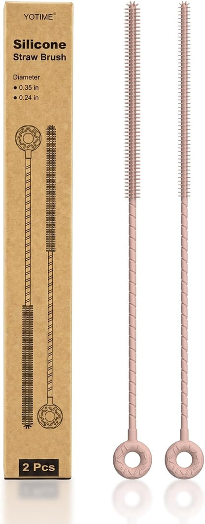 YOTIME Silicone Straw Cleaner Brush, 2 Pcs Reusable Straw Brush(6mm+9mm) for Cleaning Narrow & Wide Straws, Tumblers, Pink
