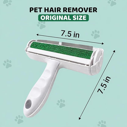 Pet Hair Remover Roller with 2 Grooming Gloves – Reusable Lint Remover for Dogs and Cats (Green)