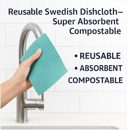 Reusable Swedish Dishcloths (12 Pack) – Ultra Absorbent, Eco-Friendly Kitchen Cleaning Cloths – Best Value Paper Towel Alternative for Dishes, Counters, Glass & Everyday Wiping