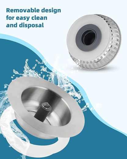 Hygie Rinse All Metal Sink Drain Strainer for Kitchen Sink 2PACK Pop Up 3-in-1 Sink Stopper Drainer with Additional 2pcs Strainers for US Standard 3-1/2 inch Drain Filter, Anti-clog