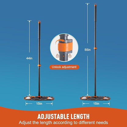 CLEANHOME Mops for Floor Cleaning with 3 Different Washable Pads and Extendable 55” Long Handle, Multifunction Dust Mop for Hardwood,Marble,Tile Floor Mopping,Orange