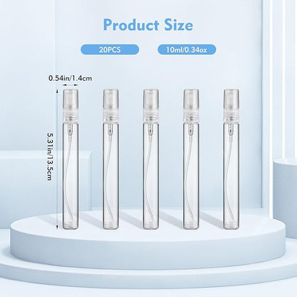 Mini Spray Bottle 10ml, 20 Pack 10ml Refillable Glass Spray Bottle Empty, Fine Mist Refillable Mini Perfume Bottle, Glass Bottle Perfume Atomizer, Small Empty Sample Containers, Clear