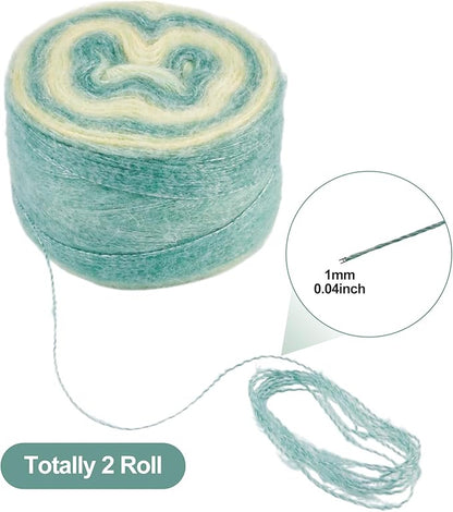 2 Roll Mohair Wool Yarn Soft for Crocheting Knitting Hand Washable Long Wool Yarn DIY Scarf Crochet Thread for Clothes Hats Sweater Scarf Craft Projects (Medium Sea Green)