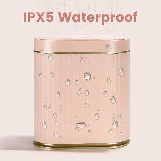 ELPHECO Bathroom Trash Can 2 Gallon Plastic Smart Garbage Can Waterproof Wastebasket Bathroom Decor Narrow Garbage Bin with Automatic lid for Bedroom, Kitchen (Pink Gold)