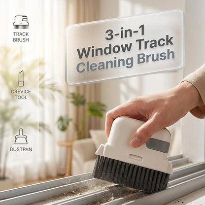 3 in 1 Groove Cleaning Brush, 2026 New Window Track Cleaning Tool with Hard Bristles and Hidden Scraper, Multifunctional Crevice Brush for Sliding Door Track, Window Seal, Sill, Kitchen (Grey)