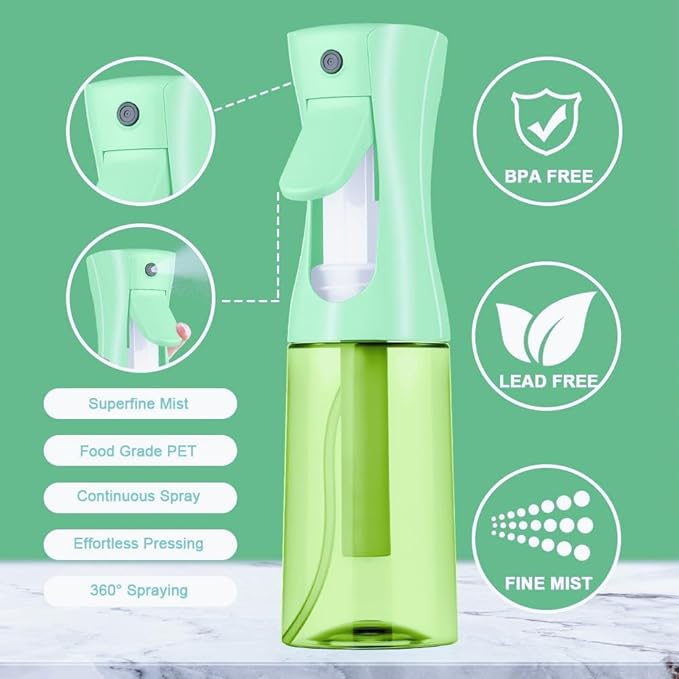 Hair Brush Set with Continuous Spray Bottle，Slick Back Hair Brush Back Brushing, Combing, Slicking Hair (green)