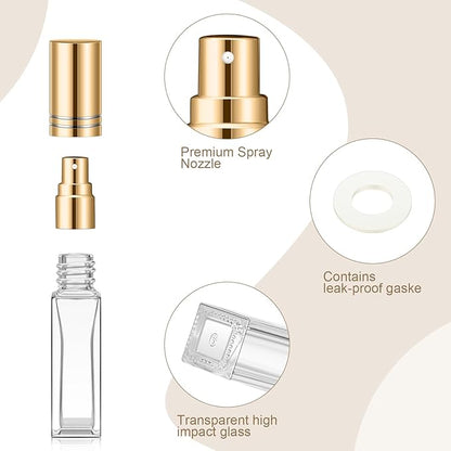 Domensi 30 Pcs 10/15/20/30 ml Perfume Travel Refillable Glass Bottles Spray Bottle Perfume Atomizer for Cologne Dispenser Leak-proof Fragrance Bottles Atomizer Pump Kit (20 ml,Gold,Silver,Black)