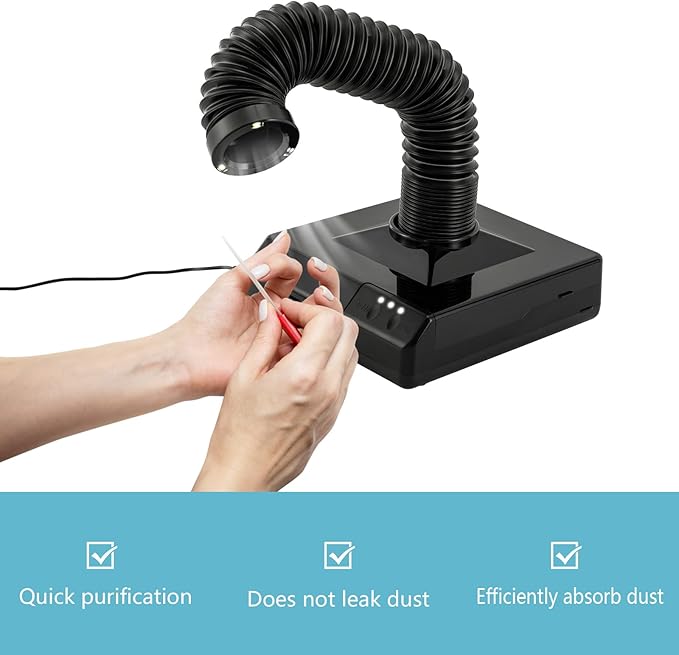 Nail Dust Collector, 2 in 1 Powerful Mini Desktop Vacuum Cleaner with Fan & LED Light, 60W Manicure Dentist Polishing Dust Suction Machine with Large Caliber Hose for Dental Lab Nail Salon (Black)